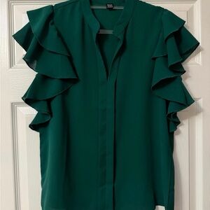 Sason Emerald Green Ruffle Sleeve Blouse Size S